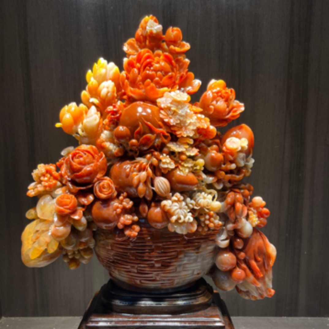 寿山石雕花开富贵摆件家居装饰风水招财奇石收藏礼品