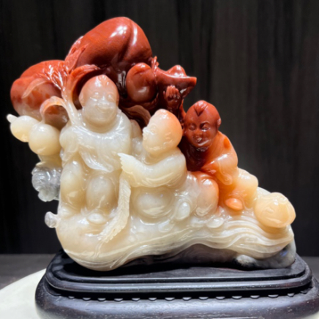 结晶三彩寿山石摆件精美雕刻圆雕精致作品