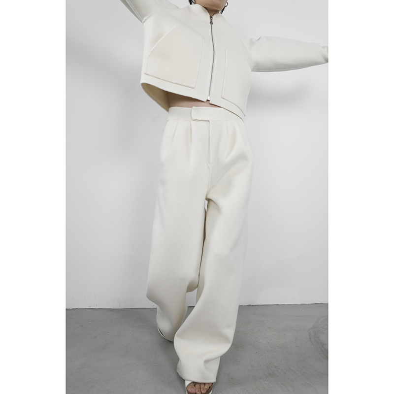 JUZININE原创设计 双面呢长裤 略偏高腰 厚阔腿裤 冬款