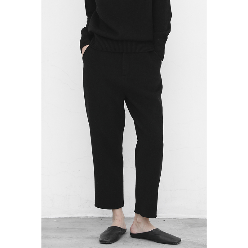 JUZININE九分裤手工双面呢羊毛山羊绒冬季小脚烟管裤女秋冬