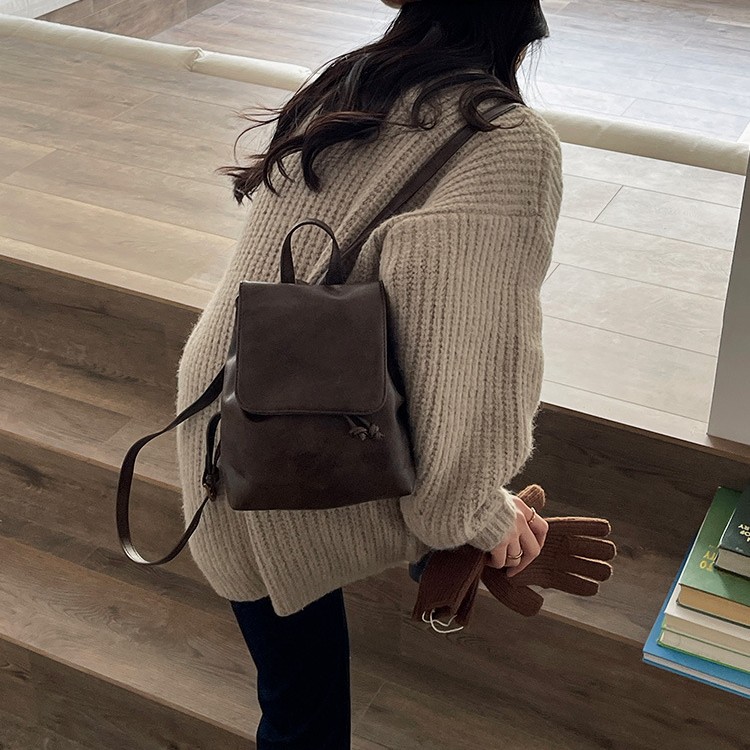 质感小巧复古美式棕色双肩包新款ins简约休闲百搭单肩包韩版包