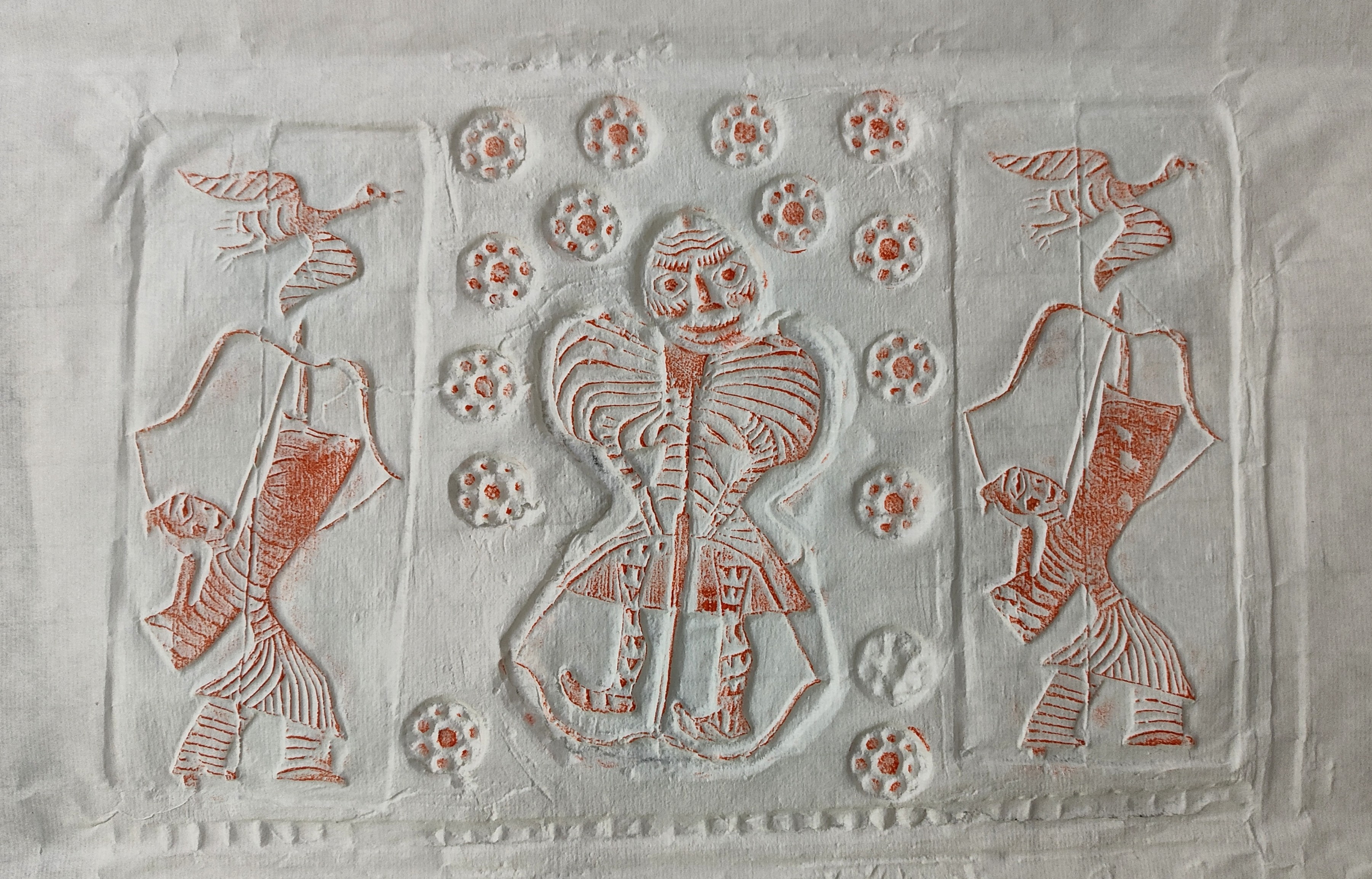 汉代画像砖拓片硃拓墨拓两种随机一张，墨拓四尺三开硃拓四尺对开