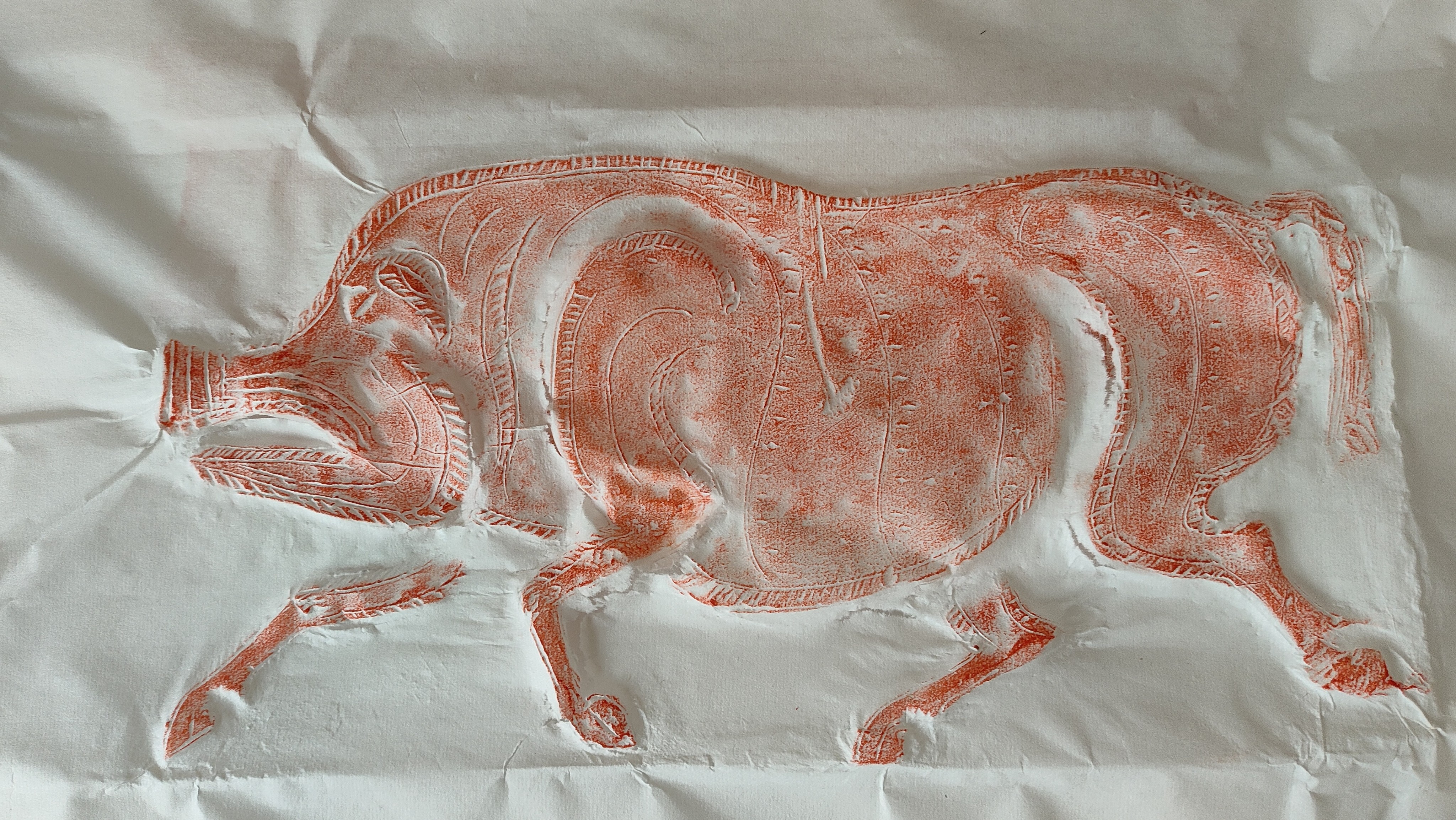 汉代画像砖拓片，纸张四尺三开。