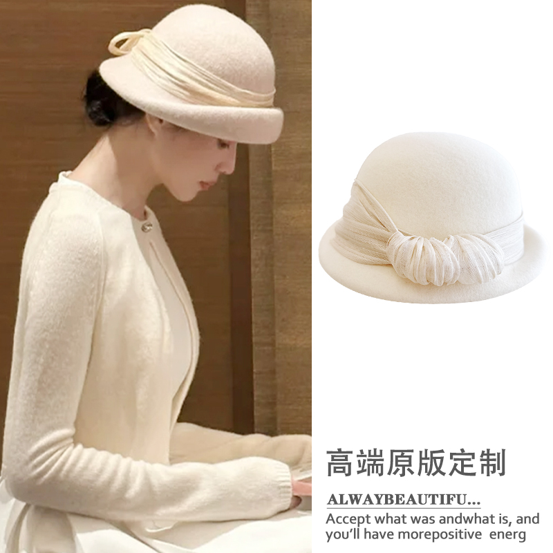 赫本风秋冬毛呢贝雷帽女2025新款法式复古优雅淑女名媛礼帽盆帽