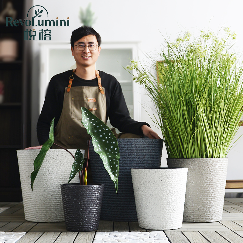 塑料树脂花盆北欧简约特大号加厚高深圆筒家用花盆室内阳台大花盆