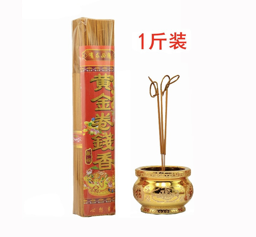 厂家直营黄金卷钱香打卷香竹签香拜拜香卷香金香微烟卷钱香