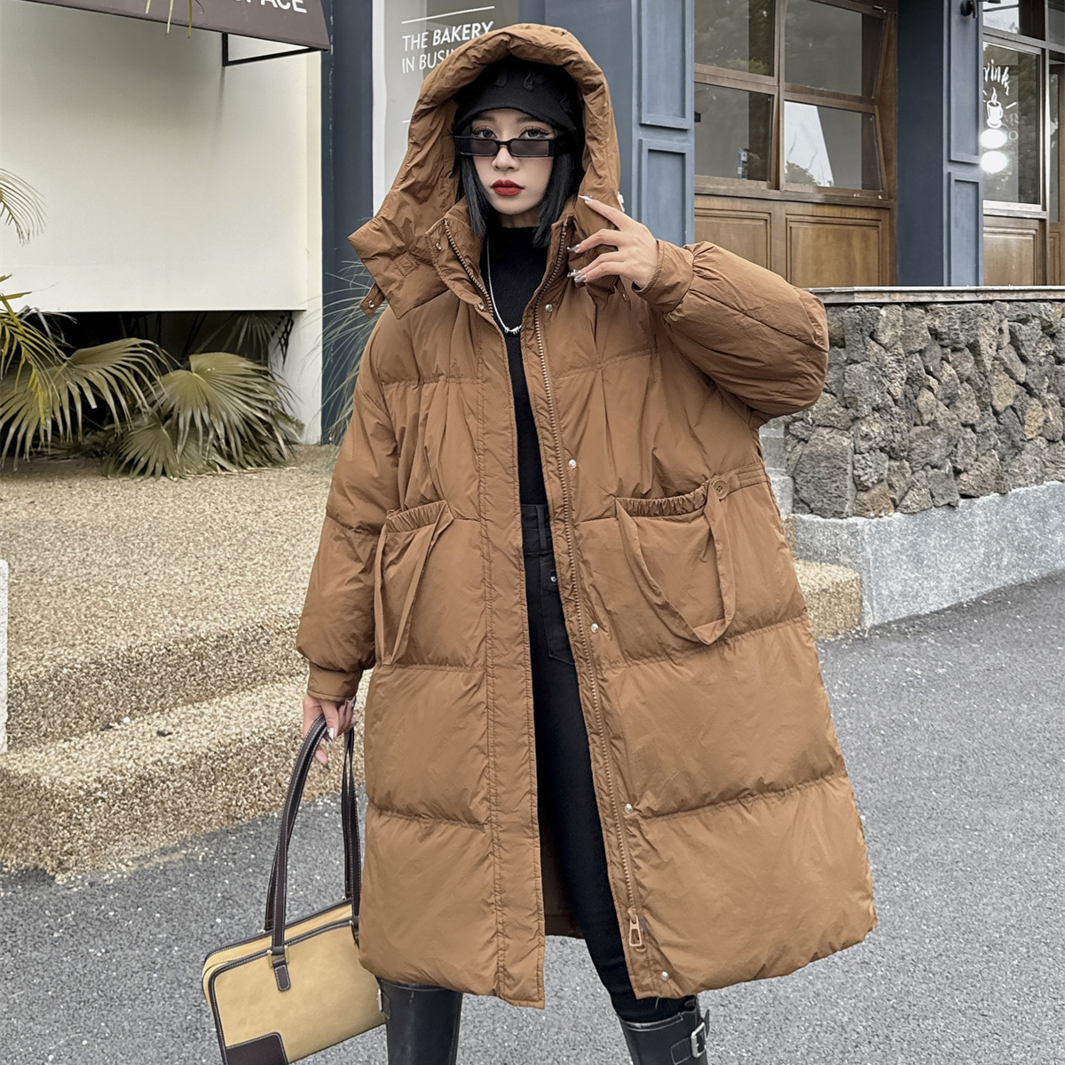 气质连帽羽绒服女中长款加厚冬季外套时尚百搭显瘦W815