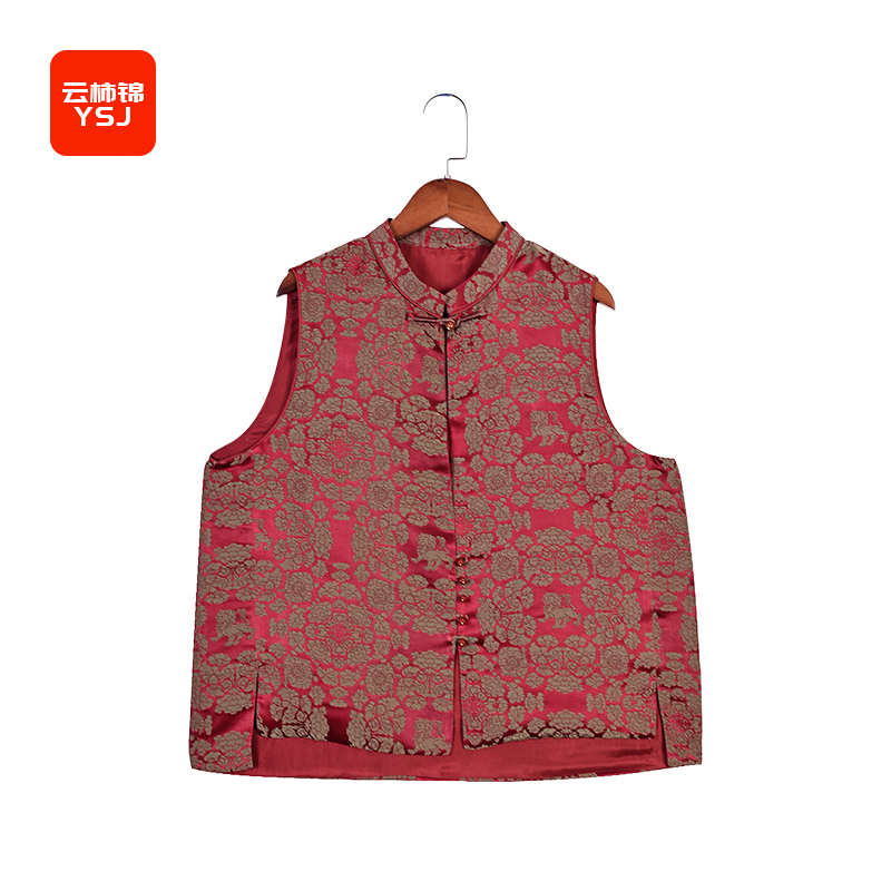 中国丝绸国风马甲女香云纱桑蚕丝二醋中式蜀锦立狮宝马甲CS23004