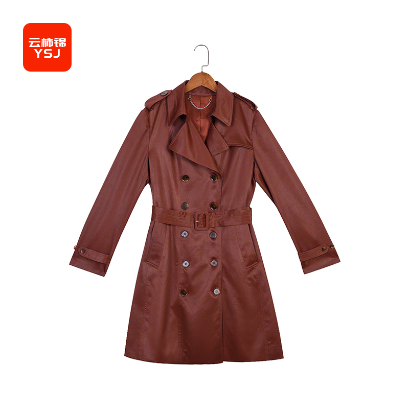 中国丝绸 桑蚕丝老油料秋季休闲气质设计修身短款风衣 YSJ23055