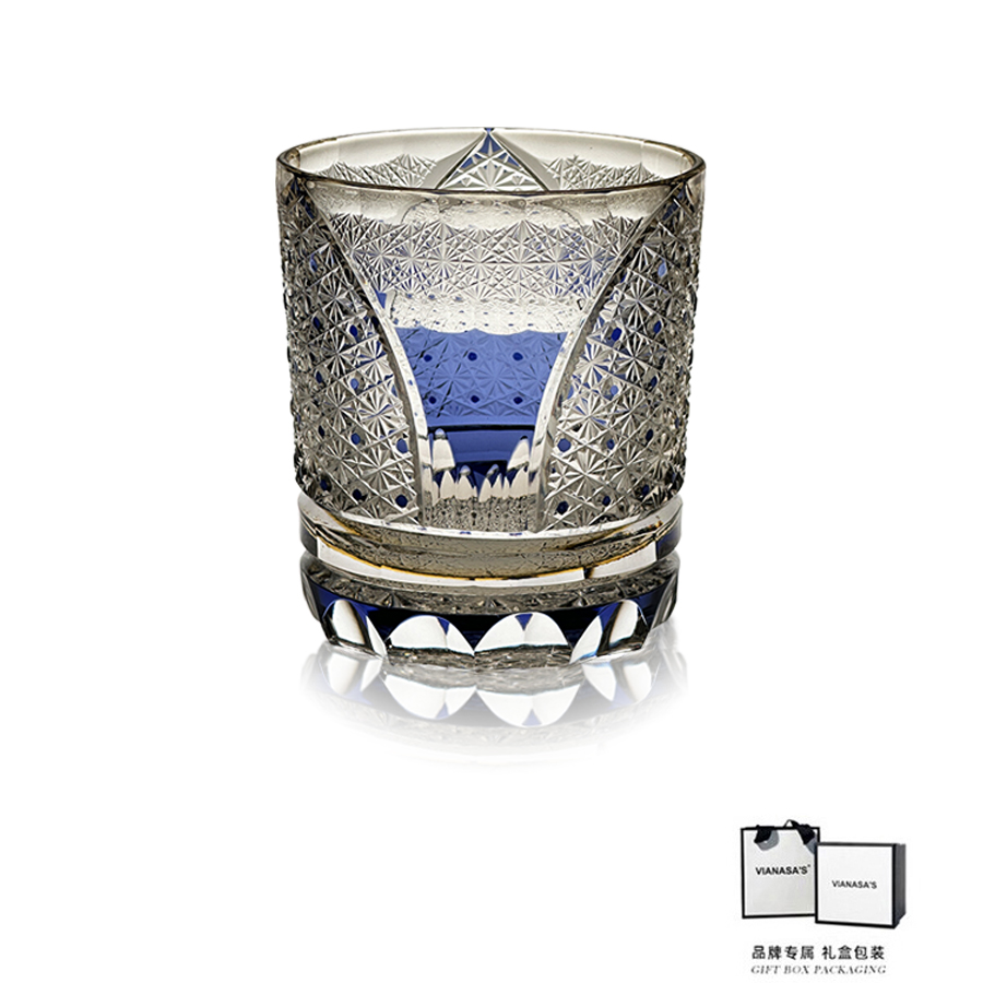 VIANASA'S蓝月湾江户切子杯手工雕刻个性洋酒杯威士忌水晶玻璃杯