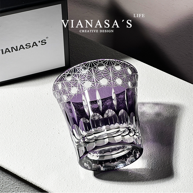 VIANASA'S紫罗兰江户切子威士忌水晶玻璃杯子小酒杯女生轻奢礼物