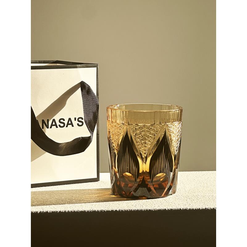 VIANASA'S高档个性水晶杯威士忌洋酒杯杯江户切子轻奢酒杯手工雕