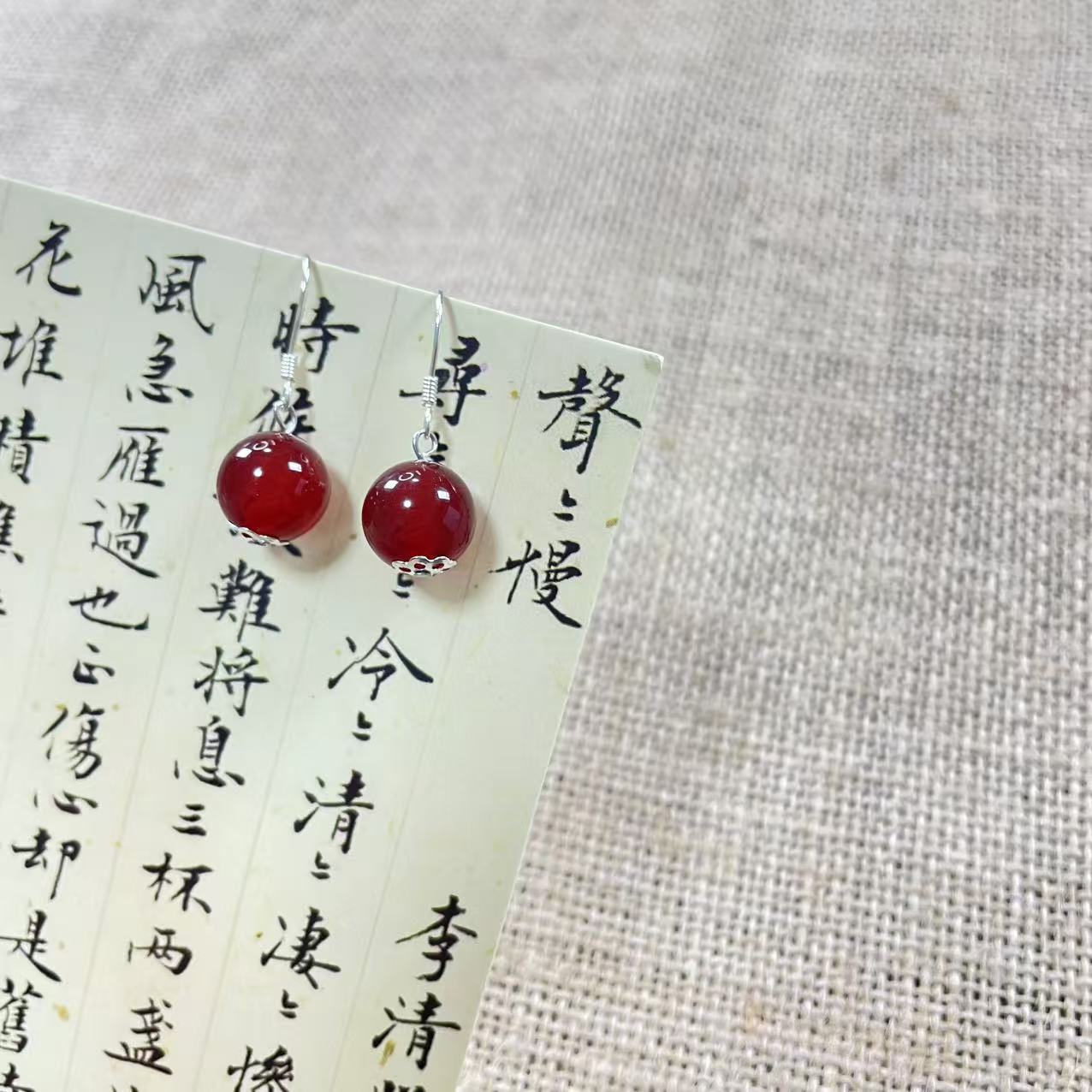 【新中式新年款】梅染胭脂红玛瑙耳钩S925银钩新年必备