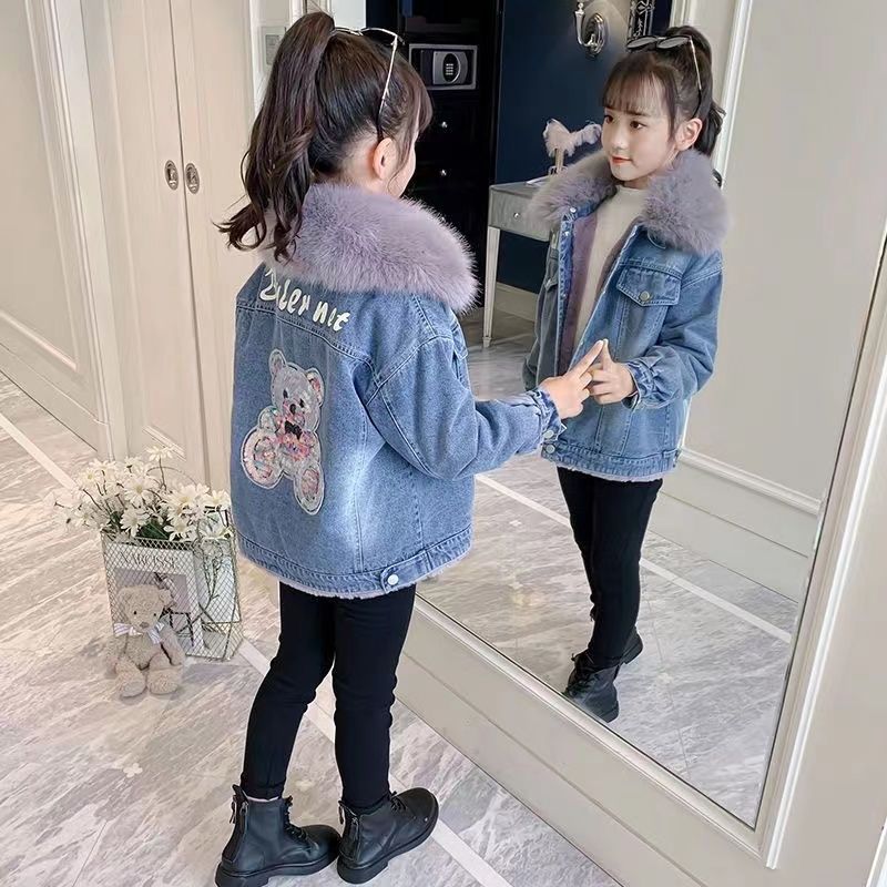 【小睿睿】女童加绒牛仔外套2023冬装新款洋气大童秋冬款儿童装加