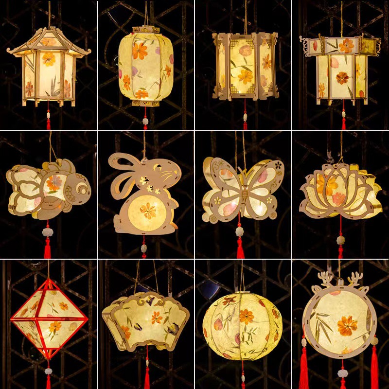 中秋节灯笼手工diy材料包儿童手提发光古风汉服宫灯道具兔子花灯