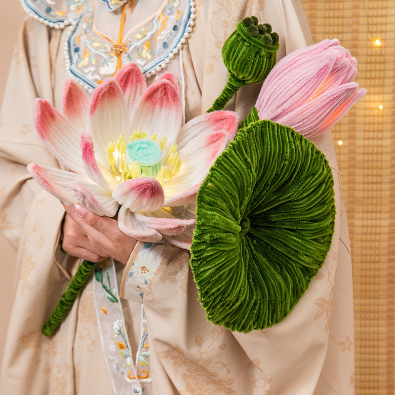 中秋节古风荷花灯diy手工扭扭棒莲花灯灯笼材料包手持发光莲花灯