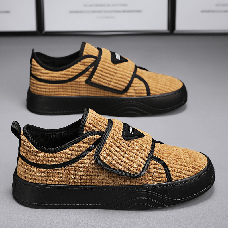 回力新男鞋秋冬季新款复古绒面灯芯绒布鞋男士魔术贴运动休闲板鞋