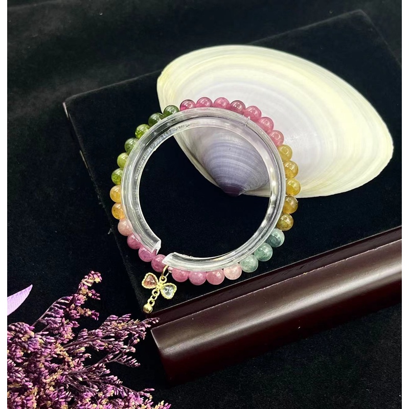 阿迷洲单圈碧玺小蝴蝶手串9656女款彩色百搭精美手串