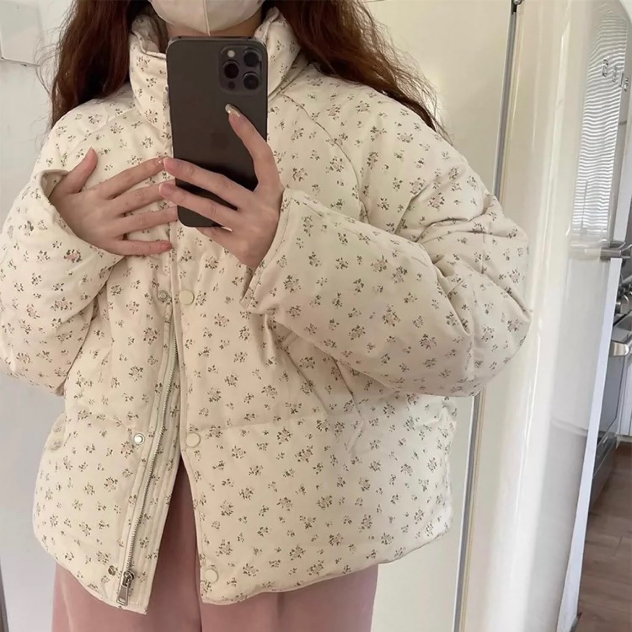 碎花羽绒服女短款2024年冬季韩版立领小个子加厚保暖奶呼呼面包服