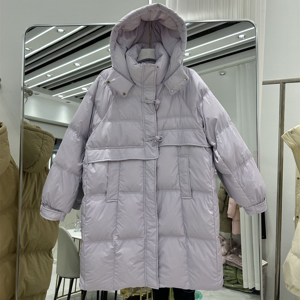 中长款羽绒服女2024年秋冬时尚韩版加厚牛角扣连帽新款外套反季