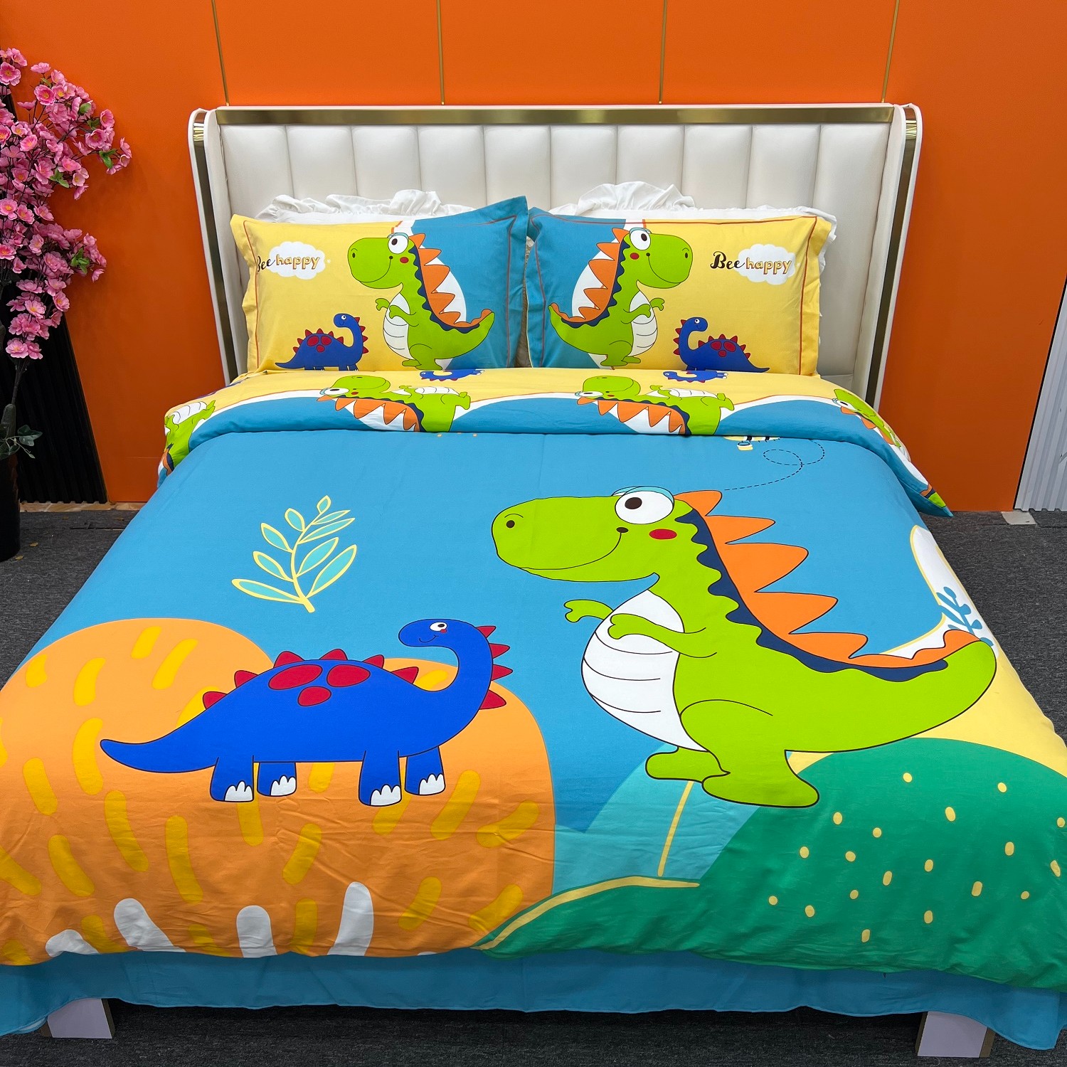 凌凌家纺纯棉加厚款磨毛四件套趣味恐龙亲肤斜纹印花床上用品床品