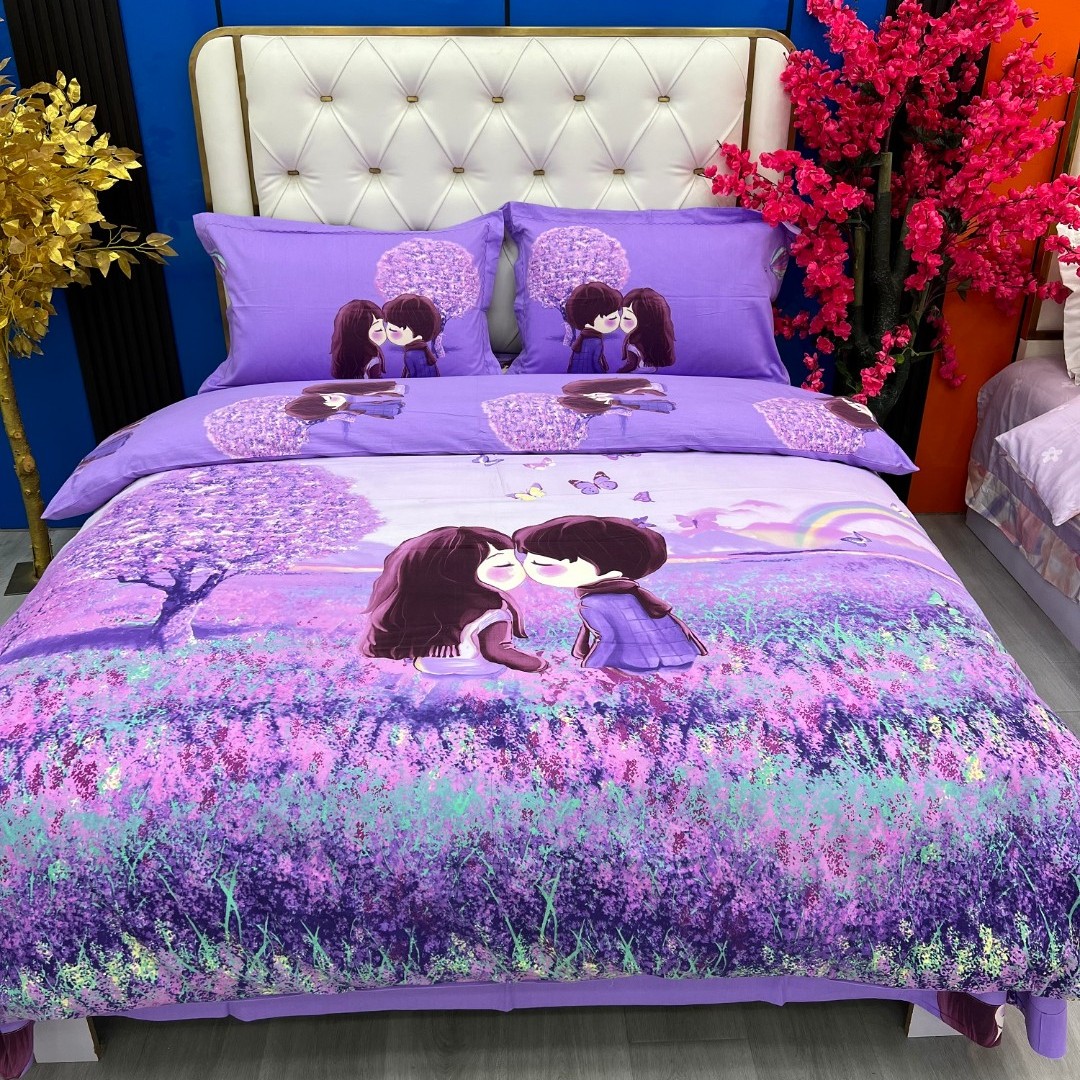 凌凌家纺新款纯棉加厚四件套 悄悄爱被套床单印花斜纹亲肤双面