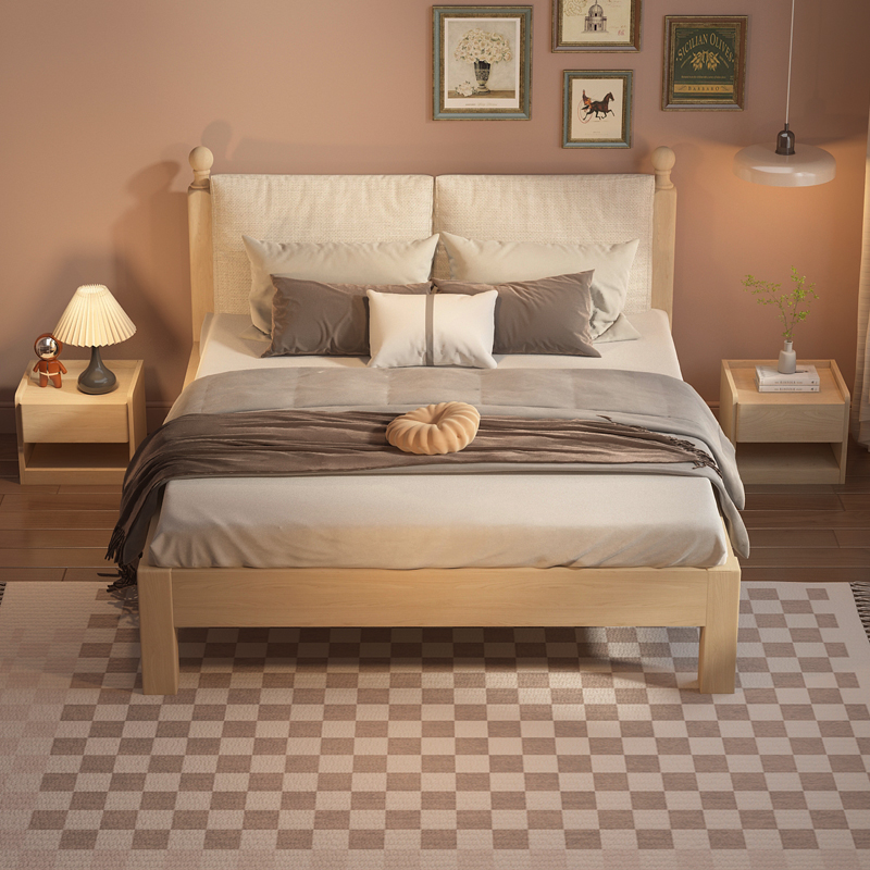 全实木床现代简约1.5米双人床主卧1.8出租房北欧小户型1.2m单人床