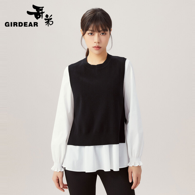 GIRDEAR/哥弟新款马甲春夏圆领撞色造型休闲通勤宽松女1399701   