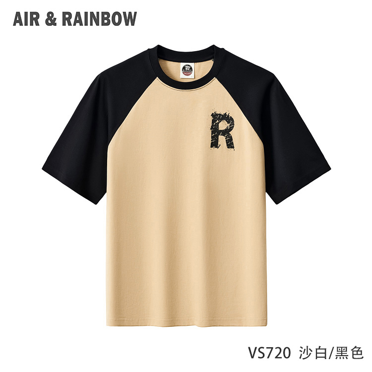 【240克精梳棉】新款宽松落肩拼色撞色印花男士圆领T恤半袖VS720