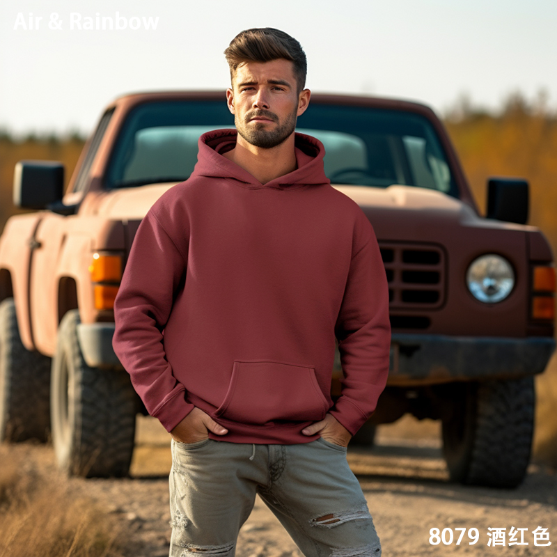 【300毛圈棉】男士休闲百搭水洗套头落肩连帽宽松卫衣帽衫8079