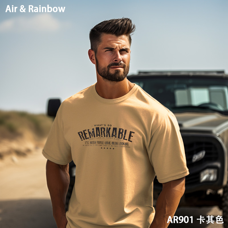 【260克双纱】宽松落肩夏季圆领休闲字母印花男女同款短袖T恤AR901 