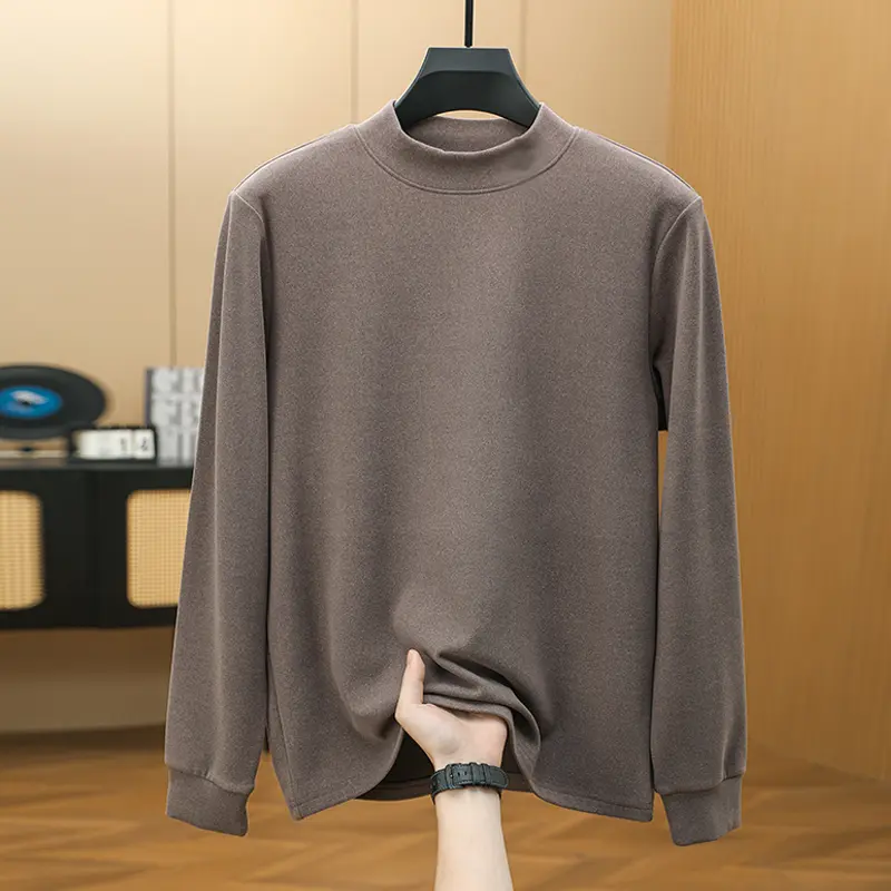 石墨烯半高领加厚打底衫秋冬保暖御寒时尚休闲中领t恤男内搭上衣