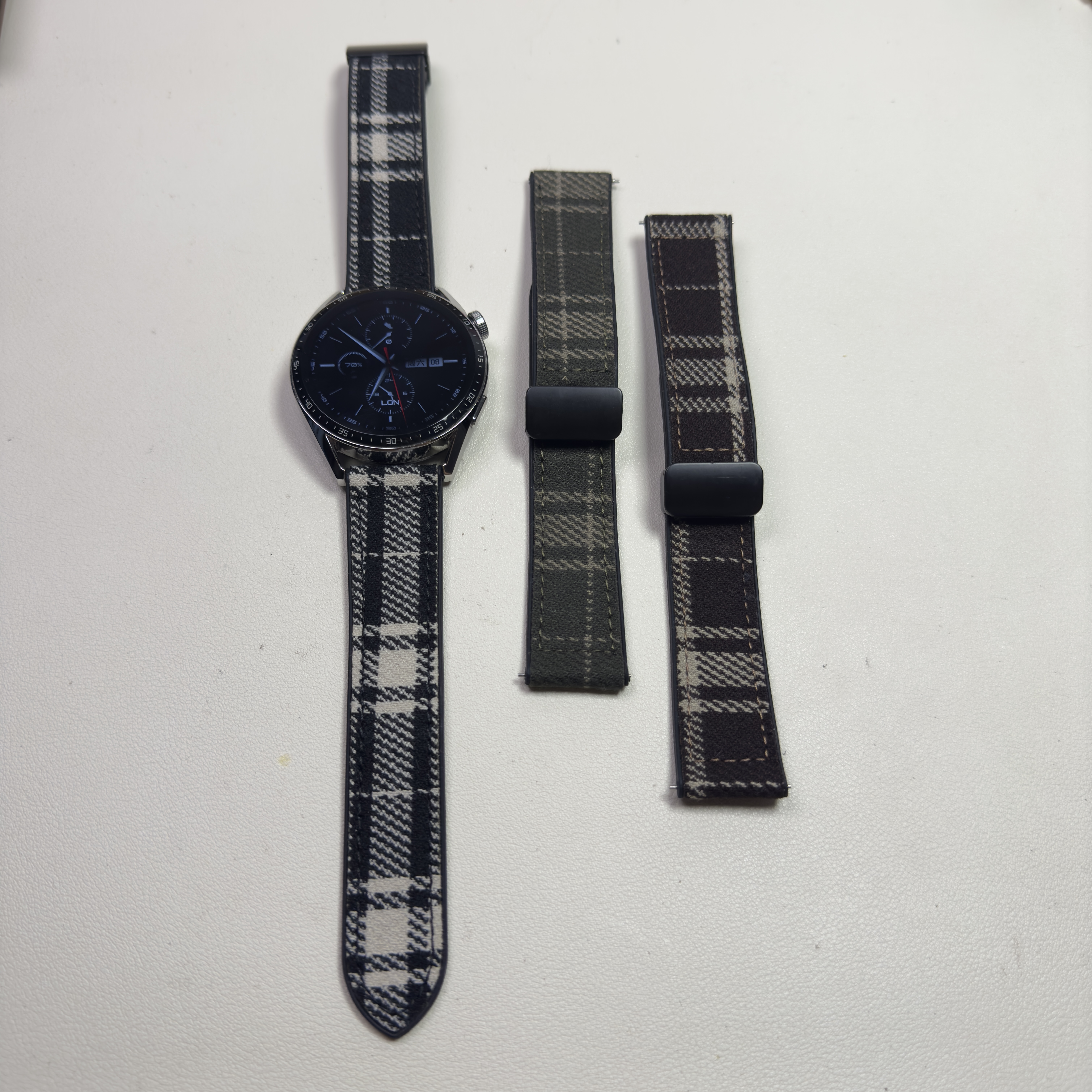 天时适用华为GT6/5格纹毛呢watch4/3pro格纹毛呢硅胶磁吸扣手表带