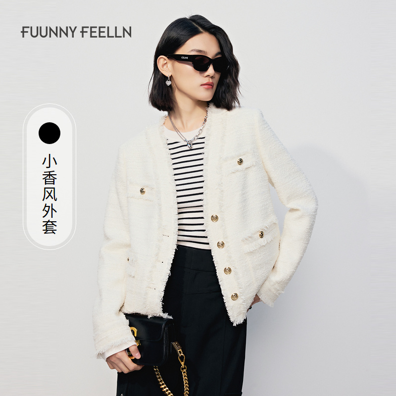FF仿佛2024年秋季短外套女V领小香风休闲短款上衣气质时尚FC00835