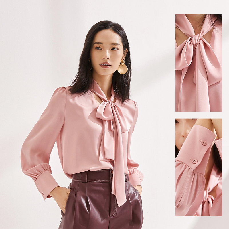 FF||仿佛新款时尚气质领口飘带设计显瘦长袖衬衫百搭通勤FD00205