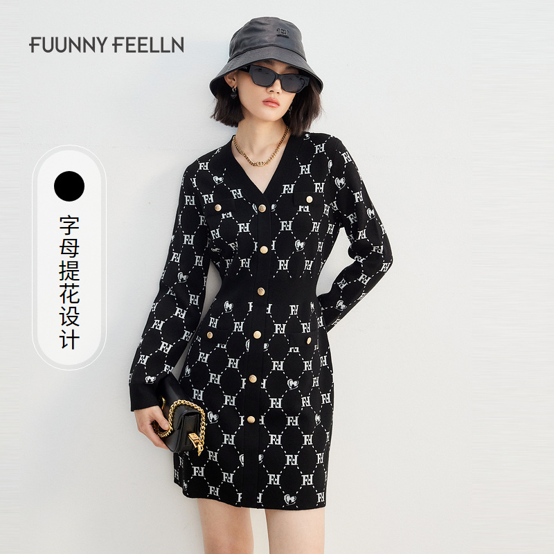 FF||仿佛冬季新款美丽连衣裙高端精致设计感气质时尚针织FF01545