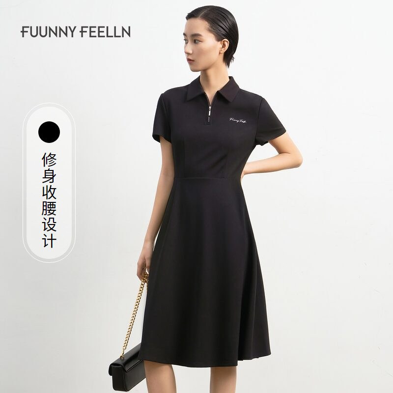 商场同款FF仿佛连衣裙短袖显瘦气质高级感收腰时尚女士FF01022