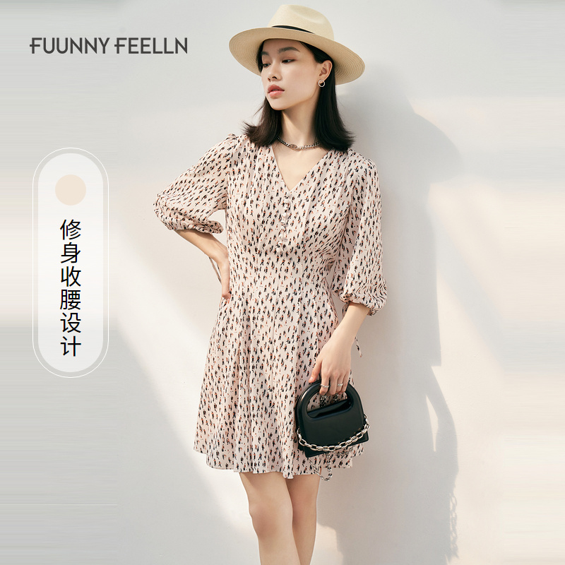 【商场同款新品】FF仿佛法式连衣裙设计感小众气质印花舒适FF00856