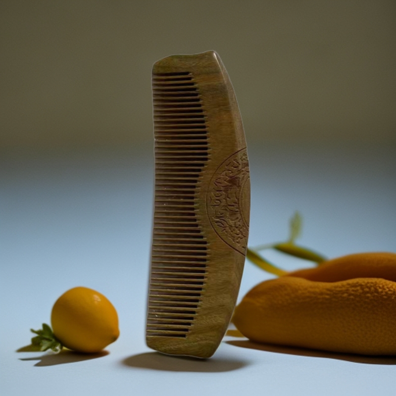 绿檀大半月木梳，家用防静电防脱梳头