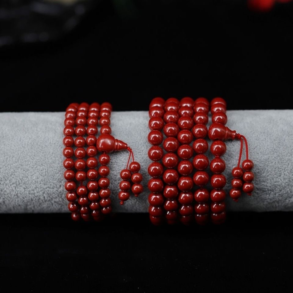 含辰砂工艺品保真正品高含量朱砂素珠108颗佛珠项链手链男女同款