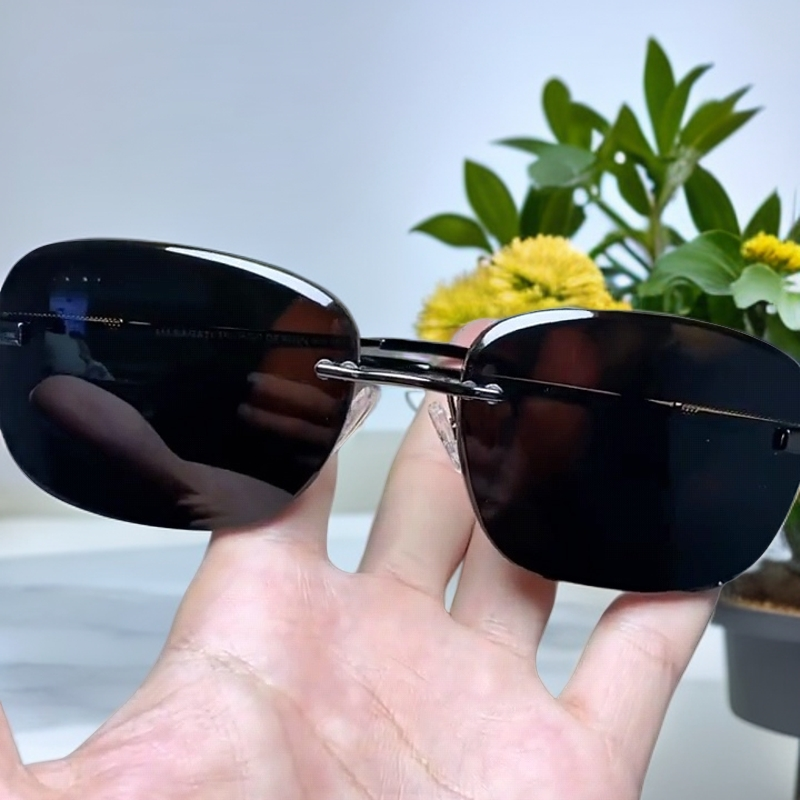 精选高清茶色水晶石墨镜男款无框时尚防紫外线遮阳护目男士太阳镜