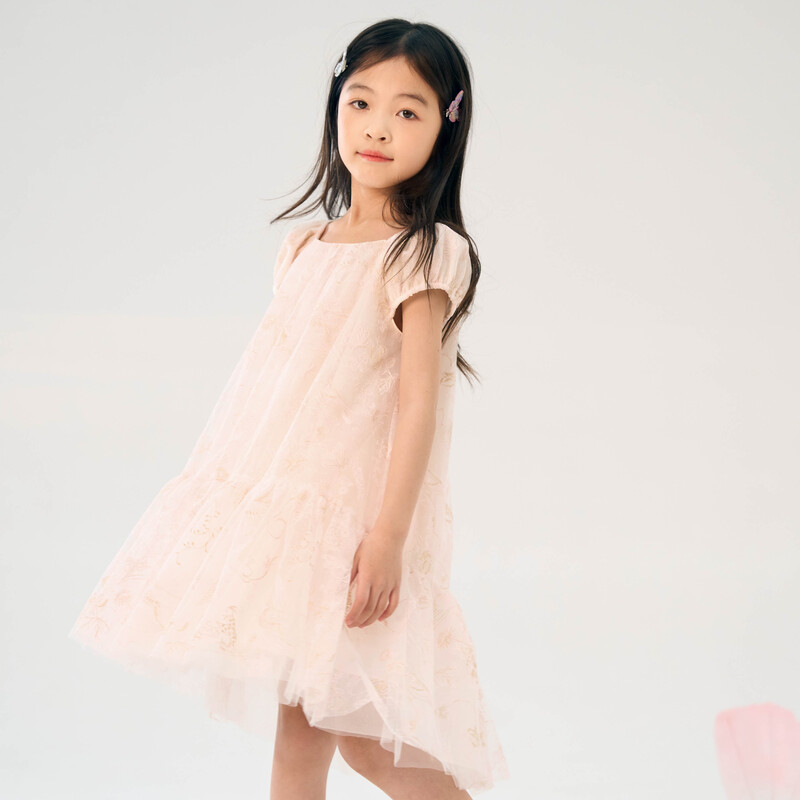 [商场同款]EP雅莹童装春女童新款洋气网纱刺绣泡泡袖礼服裙