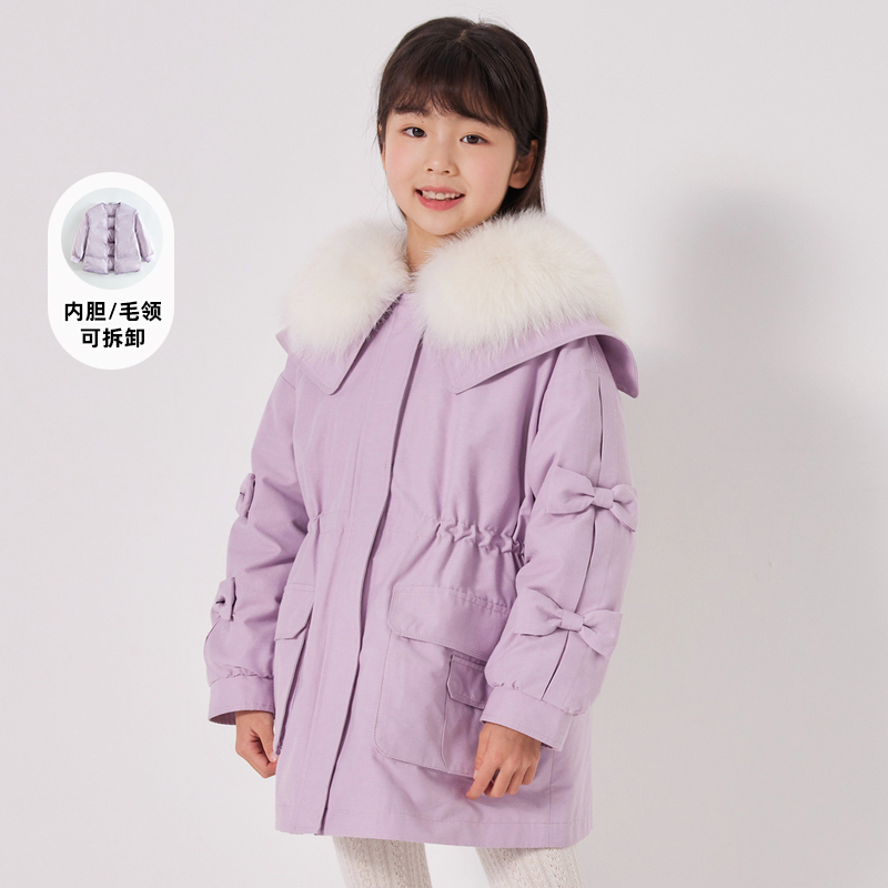 [商场同款]EP雅莹童装冬女童新款洋气蝴蝶结收腰毛领羽绒服