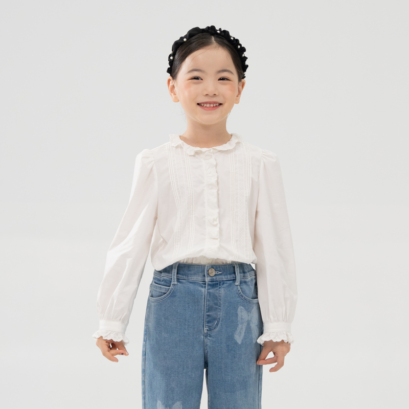 [商场同款]EP雅莹童装秋冬女童新款白衬衫木耳边长袖公主上衣