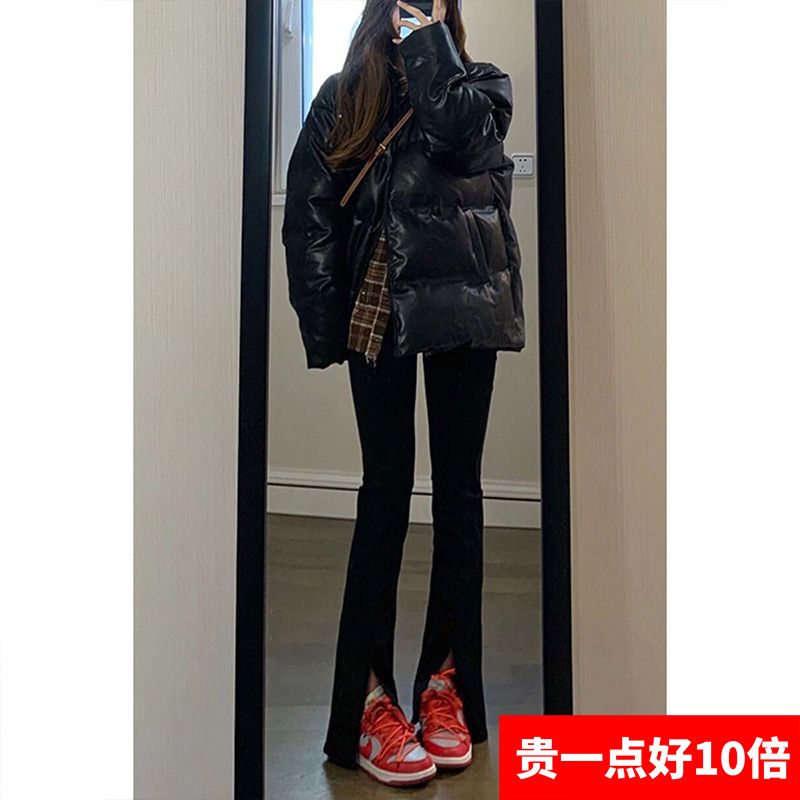 高腰2023秋冬新款开叉打底裤女外穿显瘦开衩喇叭裤韩版加绒厚子女