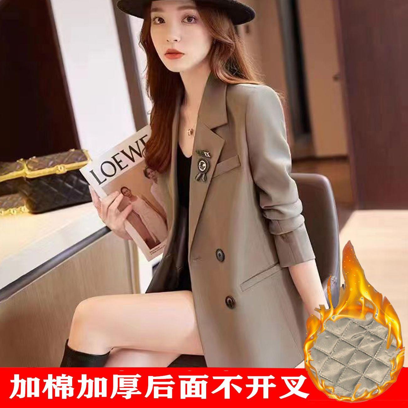 高级感卡其色西装外套女秋冬款2023经典小西服时尚穿搭西服外套女