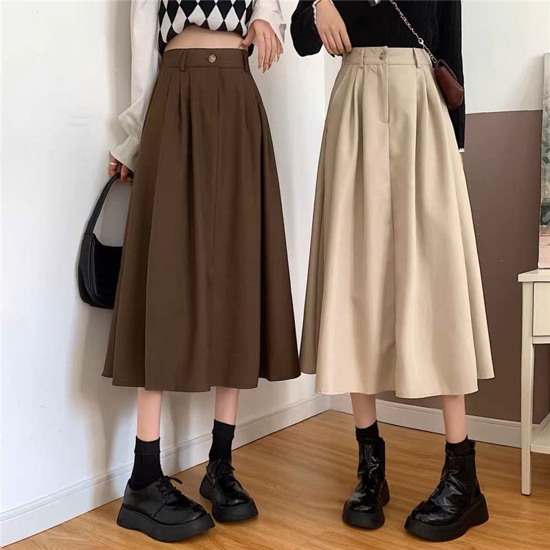 美拉德复古西装裙半身裙女秋冬季2023新款显瘦小个子高腰a字伞裙