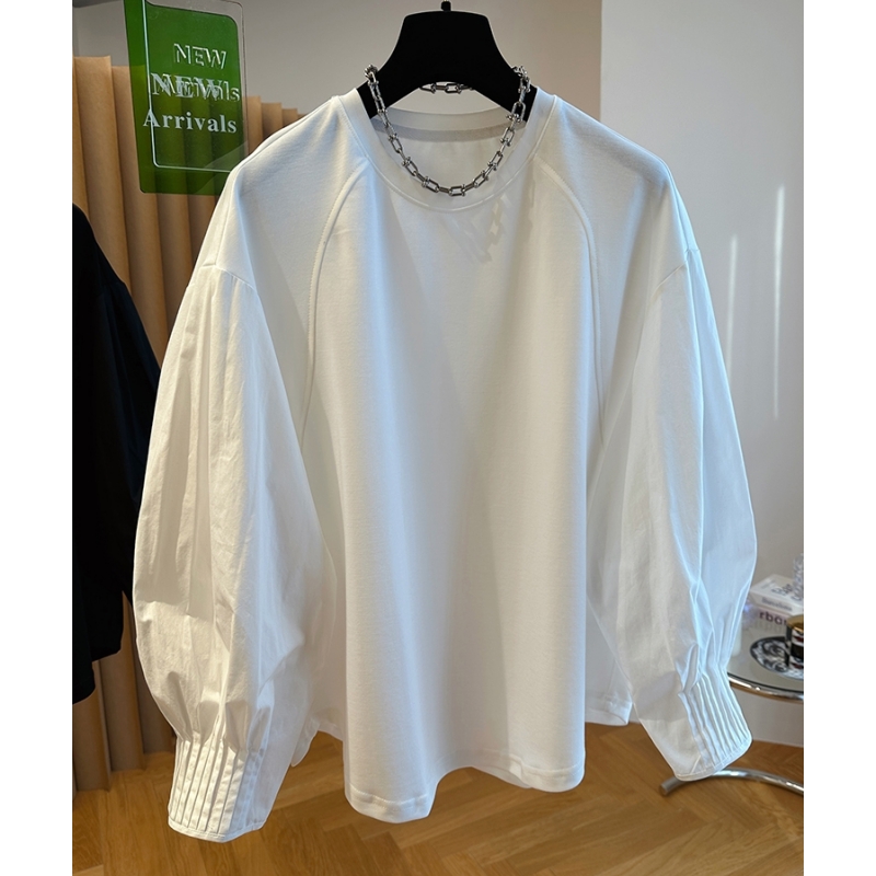 欧货衬衫拼接卫衣女宽松大码t恤打底衫2024新款春季内搭薄款上衣