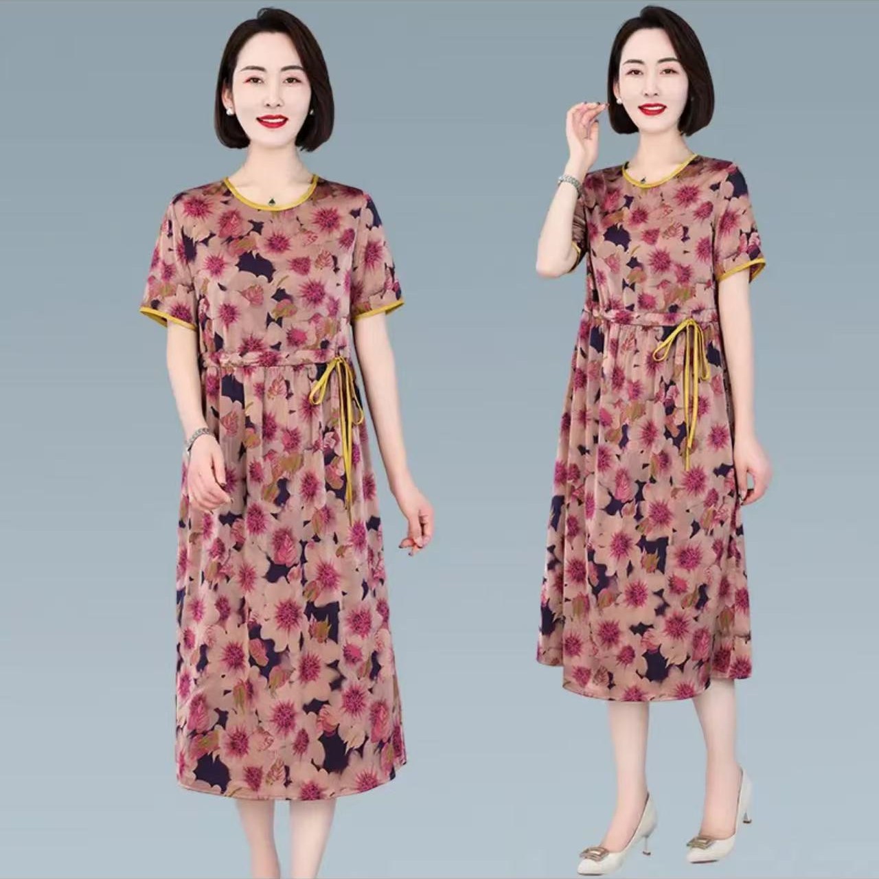 【国色天香】新款显瘦气质连衣裙宽松百搭中长款洋气碎花裙子9004