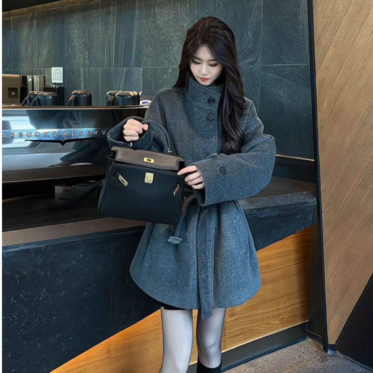 加厚毛呢外套女冬季2025新款韩版气质收腰显瘦小个子立领呢子大衣